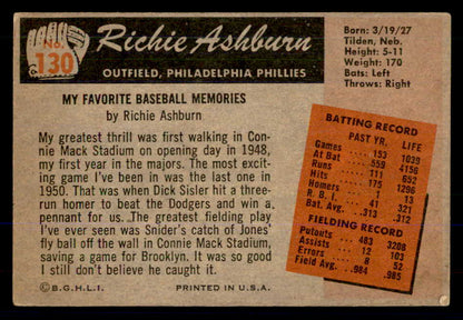 1955 Bowman Baseball #130 Richie Ashburn Phillies VG-EX 533370