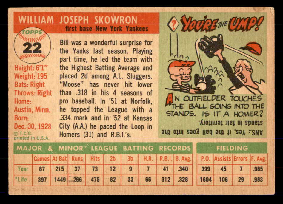 1955 Topps Baseball #022 Bill Skowron Yankees VG-EX 533383