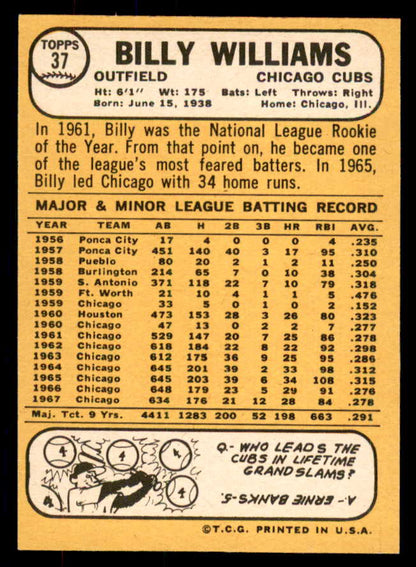 1968 Topps Baseball #037 Billy Williams Cubs NR-MT 533423