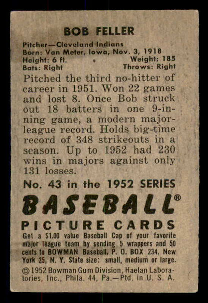 1952 Bowman #043 Bob Feller Indians EX 533431