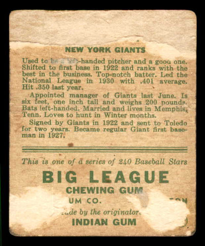 1933 Goudey #020 Bill Terry Giants Fair back damage 533445