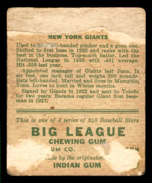 1933 Goudey #020 Bill Terry Giants Fair back damage 533445
