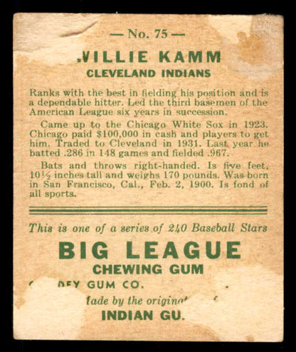 1933 Goudey #075 Willie Kamm Indians Good back damage 533459
