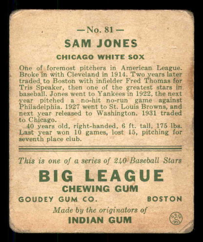 1933 Goudey #081 Sam Jones White Sox GD-VG 533460