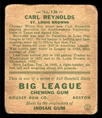 1933 Goudey #120 Carl Reynolds Browns FR-GD paper loss 533466