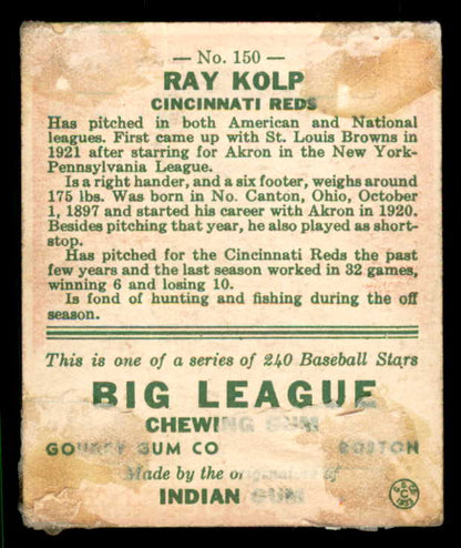1933 Goudey #150 Ray Kolp Reds Good back damage 533474
