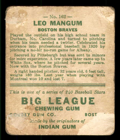 1933 Goudey #162 Leo Mangum Braves Good back damage 533479