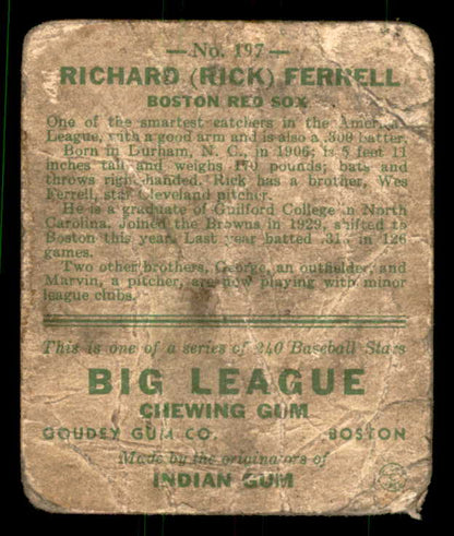 1933 Goudey #197 Rick Ferrell Red Sox PR-FR 533486