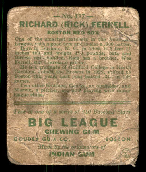1933 Goudey #197 Rick Ferrell Red Sox PR-FR 533486