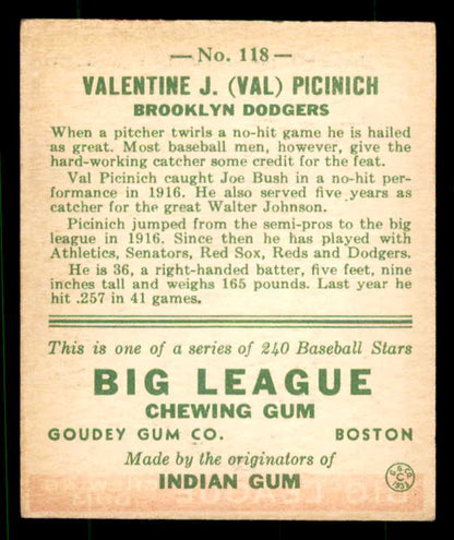 1933 Goudey #118 Val Picinich Dodgers EX 533521