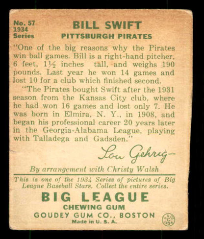 1934 Goudey #057 Bill Swift Pirates Good trimmed 533529