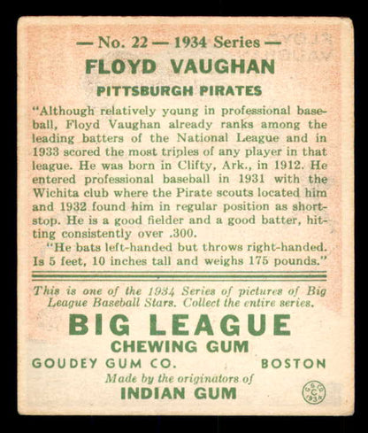 1934 Goudey #022 Floyd Vaughan Pirates VG 533551