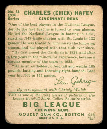 1934 Goudey #034 Chick Hafey Reds FR-GD 533559