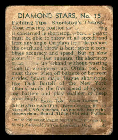 1934-36 Diamond Stars #015 Dick Bartell Giants FR-GD stain 533584