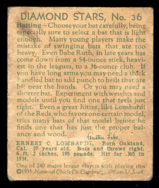 1934-36 Diamond Stars #036 Ernie Lombardi Reds Good Error 533588