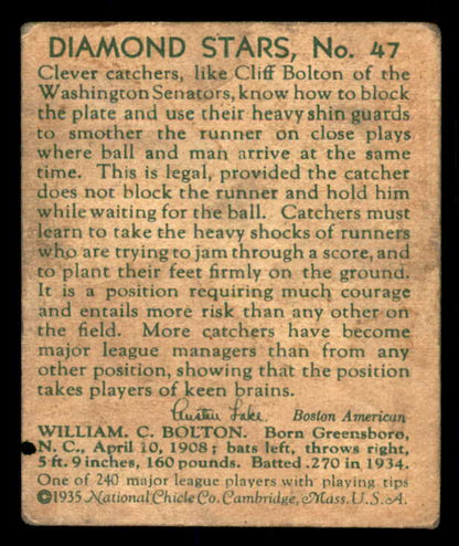 1934-36 Diamond Stars #047 Cliff Bolton Senators VG 533591