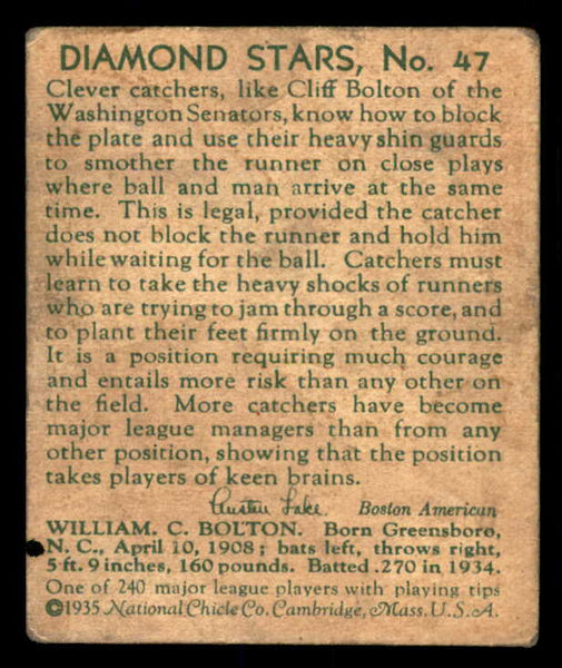 1934-36 Diamond Stars #047 Cliff Bolton Senators VG 533591