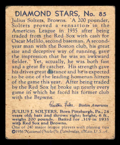 1934-36 Diamond Stars #085 Julius Solters Browns VG 533599