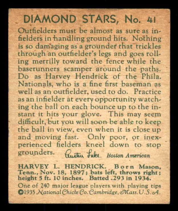 1934-36 Diamond Stars #041 Harvey Hendrick Phillies GD-VG 533604