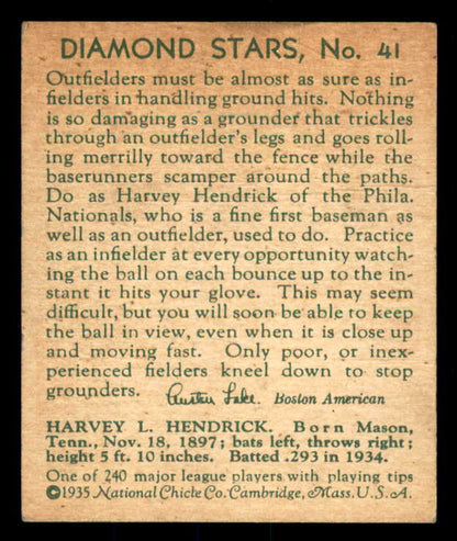 1934-36 Diamond Stars #041 Harvey Hendrick Phillies GD-VG 533604