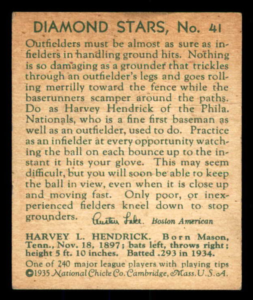 1934-36 Diamond Stars #041 Harvey Hendrick Phillies GD-VG 533604