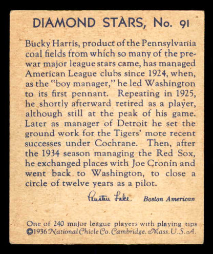 1934-36 Diamond Stars #091 Bucky Harris Senators VG-EX/EX 533611