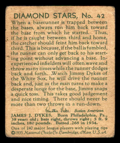 1934-36 Diamond Stars #042 Jimmy Dykes White Sox GD-VG/VG 533615