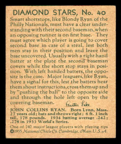 1934-36 Diamond Stars #040 Blondy Ryan Phillies EX+/EX-MT 533616