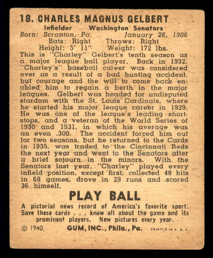 1940 Play Ball #018 Charley Gelbert Senators VG-EX 533628