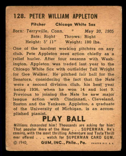 1940 Play Ball #128 Pete Appleton White Sox VG 533684