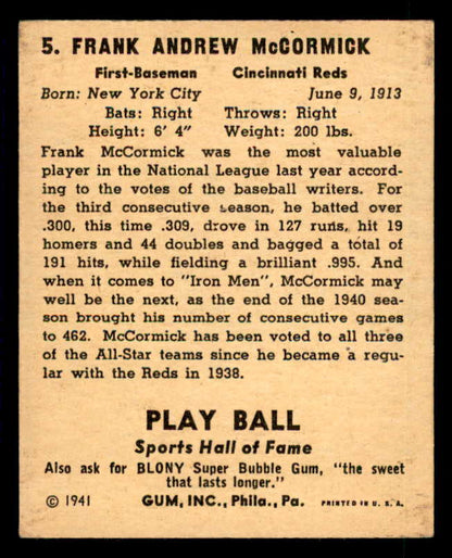 1941 Play Ball #005 Frank McCormick Reds VG-EX 533719