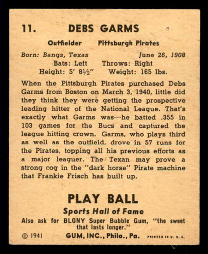 1941 Play Ball #011 Debs Garms Pirates VG 533724