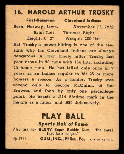 1941 Play Ball #016 Hal Trosky Indians VG 533729