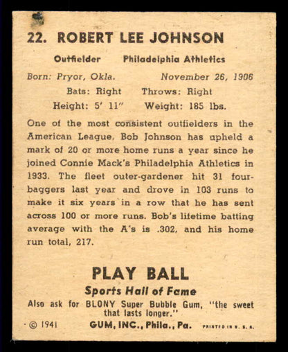 1941 Play Ball #022 Bob Johnson A's GD-VG 533735
