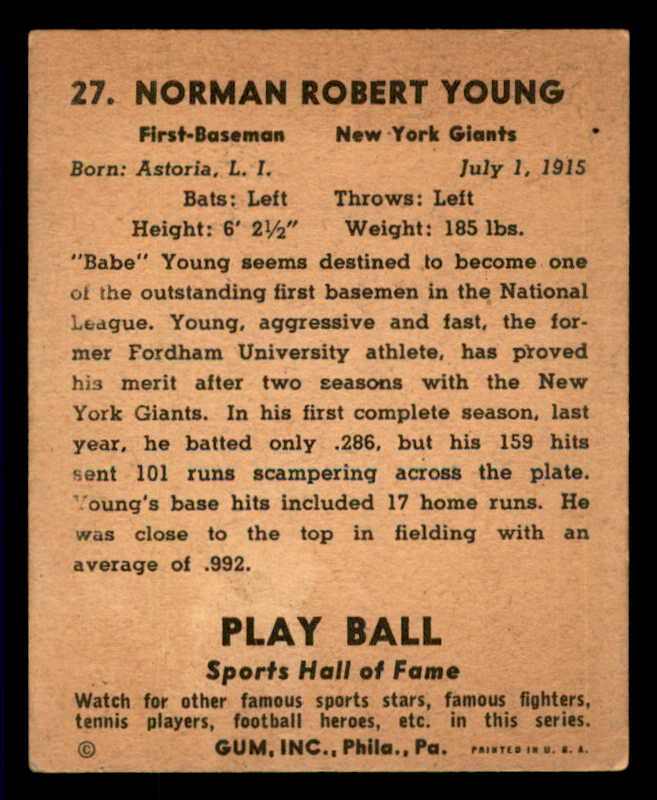1941 Play Ball #027 Babe Young Giants VG-EX 533740
