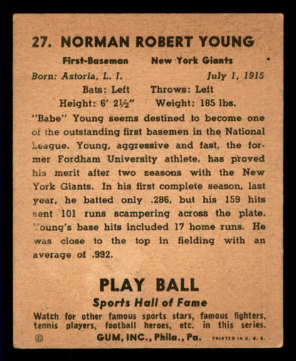 1941 Play Ball #027 Babe Young Giants VG-EX 533740
