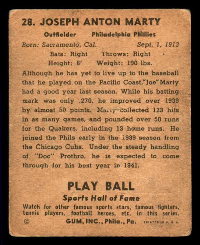 1941 Play Ball #028 Joe Marty Phillies GD-VG 533742