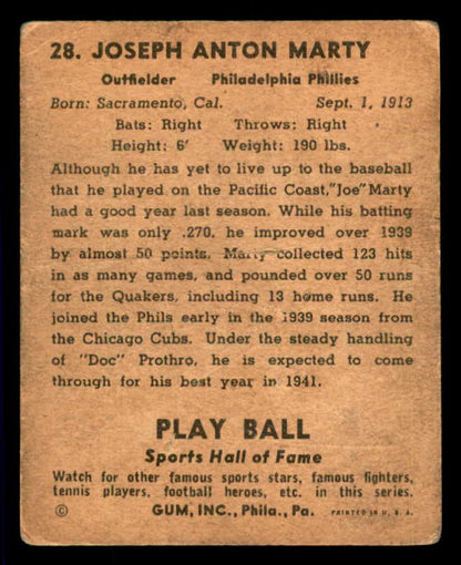 1941 Play Ball #028 Joe Marty Phillies GD-VG 533742