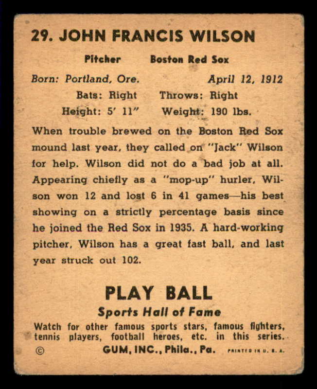 1941 Play Ball #029 Jack Wilson Red Sox VG-EX 533745