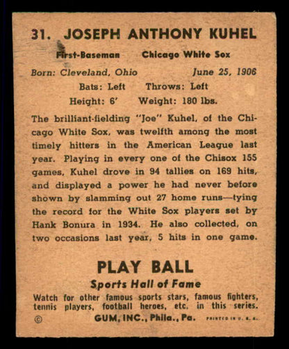 1941 Play Ball #031 Joe Kuhel White Sox VG-EX 533747