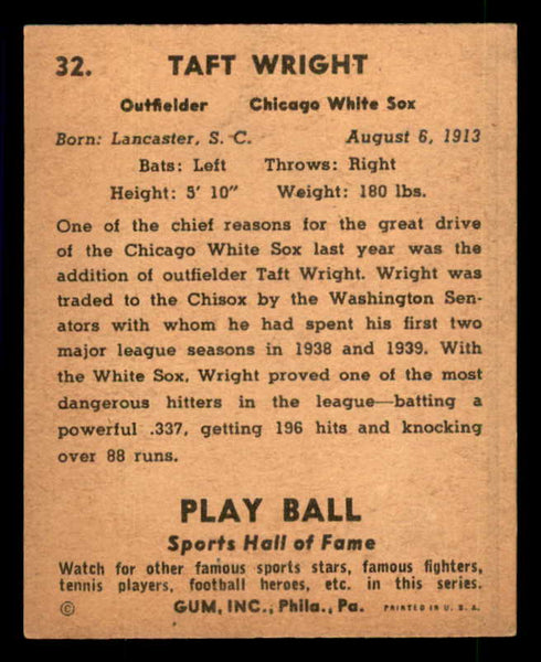 1941 Play Ball #032 Taft Wright White Sox EX+/EX-MT 533748