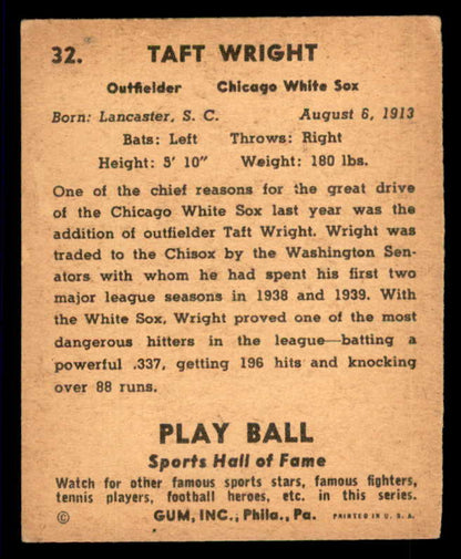 1941 Play Ball #032 Taft Wright White Sox VG-EX 533749
