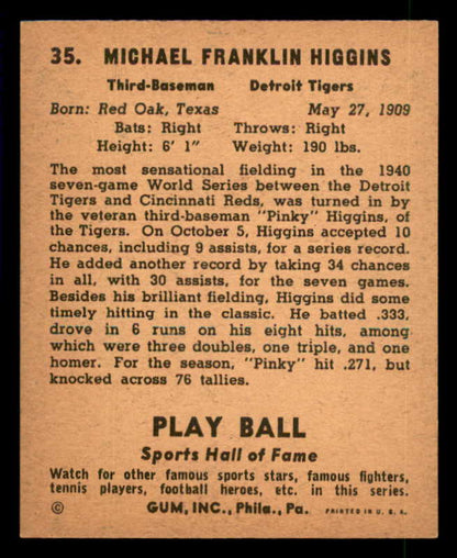 1941 Play Ball #035 Pinky Higgins Tigers EX-MT 533752