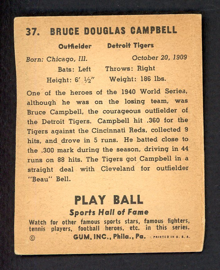 1941 Play Ball #037 Bruce Campbell Tigers Good trimmed 533756