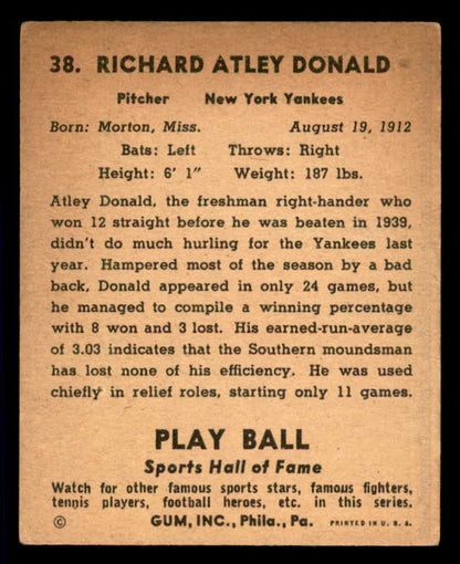 1941 Play Ball #038 Atley Donald Yankees VG-EX 533757