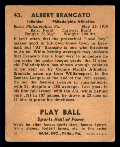 1941 Play Ball #043 Al Brancato A's VG-EX 533764