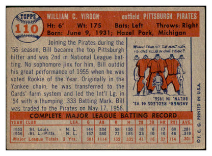 1957 Topps Baseball #110 Bill Virdon Pirates EX-MT 533800