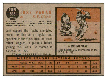 1962 Topps Baseball #565 Jose Pagan Giants EX-MT 533819
