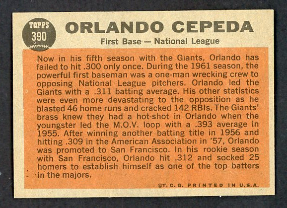 1962 Topps Baseball #390 Orlando Cepeda A.S. Giants NR-MT 533828