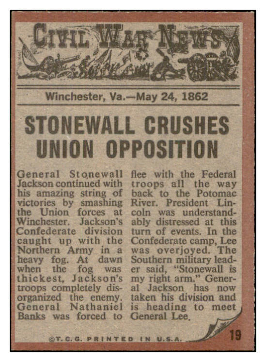 1962 Topps Civil War News #019 Stonewall Jackson NR-MT 533871